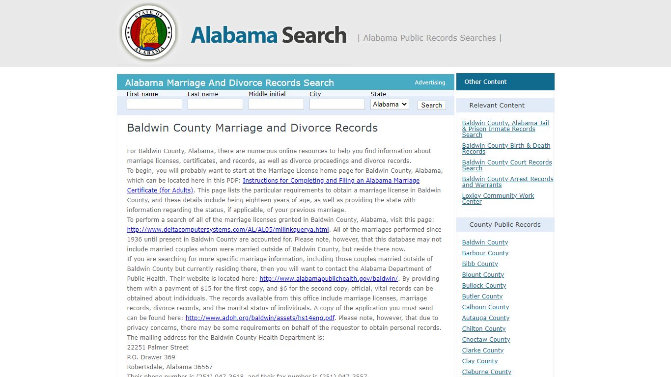 Baldwin County Marriage and Divorce Records | Alabama - AL Search
