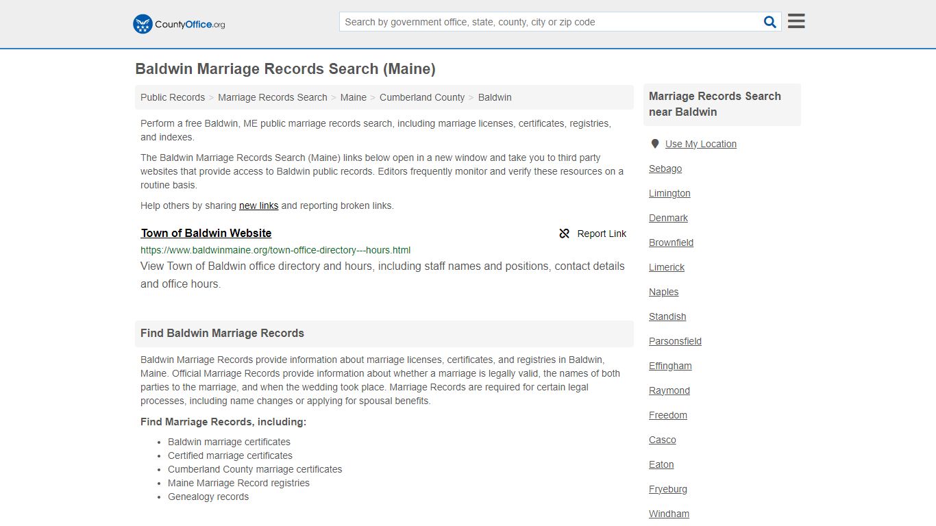 Marriage Records Search - Baldwin, ME (Marriage Licenses & Certificates)